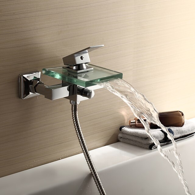  Shower Faucet / Bathtub Faucet - Contemporary Chrome Tub And Shower Ceramic Valve Bath Shower Mixer Taps / Brass / Single Handle Two Holes