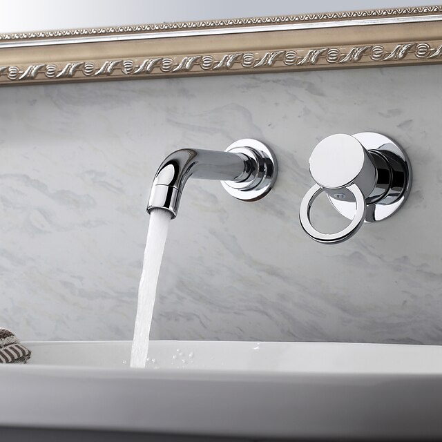  Bathroom Sink Faucet - FaucetSet / Wall Mount Chrome Wall Mounted Two Holes / Single Handle Two HolesBath Taps