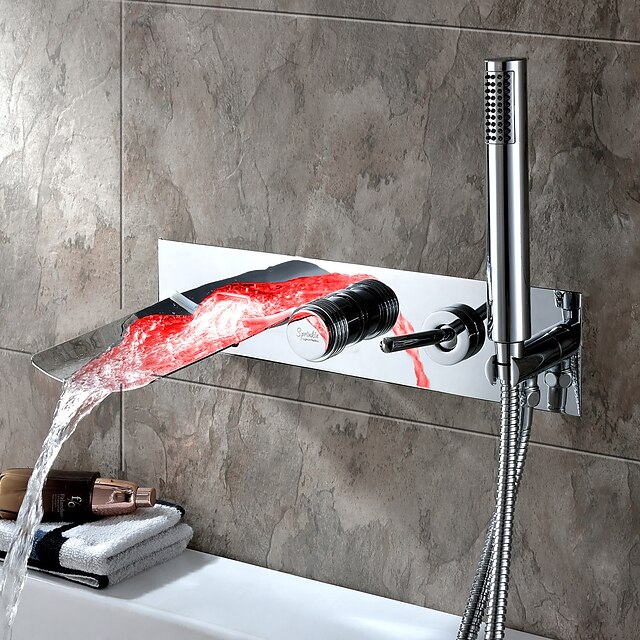  robinet de baignoire-cascade chrome moderne baignoire et douche robinet en céramique baignoire douche robinet / levier unique cinq trous