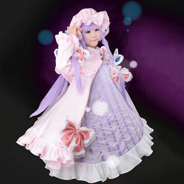  Inspired by TouHou Project Patchouli Knowledge Video Game Cosplay Costumes Cosplay Suits / Dresses Patchwork Long Sleeve Dress Bow Hat Costumes / Satin
