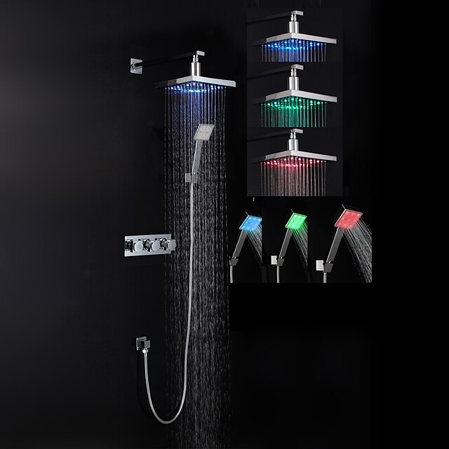  シャワー水栓 - コンテンポラリー クロム シャワーシステム セラミックバルブ / 真鍮 / 3つのハンドル三穴