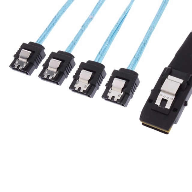  30AWG Internal Mini SAS 36pin (SFF-8087) Male w/ Latch to SATA 7pin Female (x4) Forward Breakout Cable Black(1.0M)