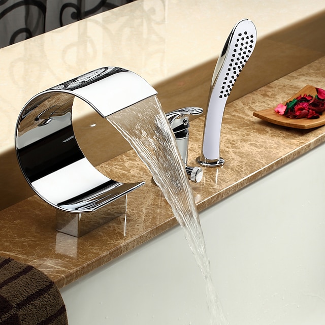  1279 Sprinkle® Tub Faucets - Contemporary Chrome Waterfall / Widespread Three Holes