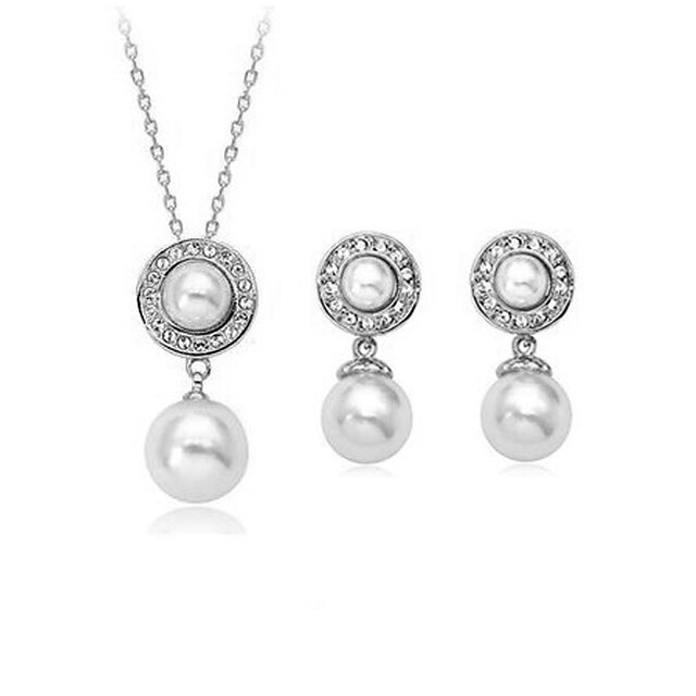  Platine Alliage magnifique plaqué avec perle et collier en cristal & boucles d'oreilles