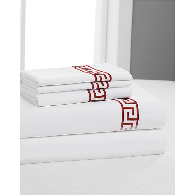  Comfortable Cotton Flat Sheet Sateen Geometric Embroidery 400 Tc