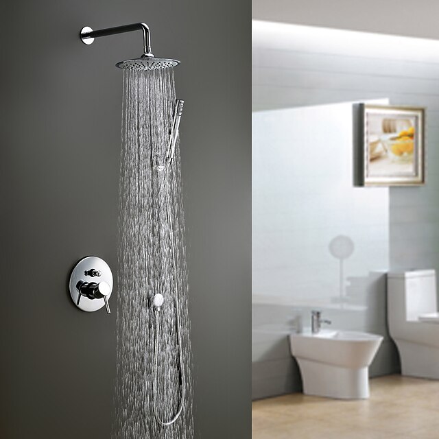  Dusjkran Sett - Regnfall Moderne Krom Vægmonteret Keramisk Ventil Bath Shower Mixer Taps / Messing / Enkelt håndtak fire hull