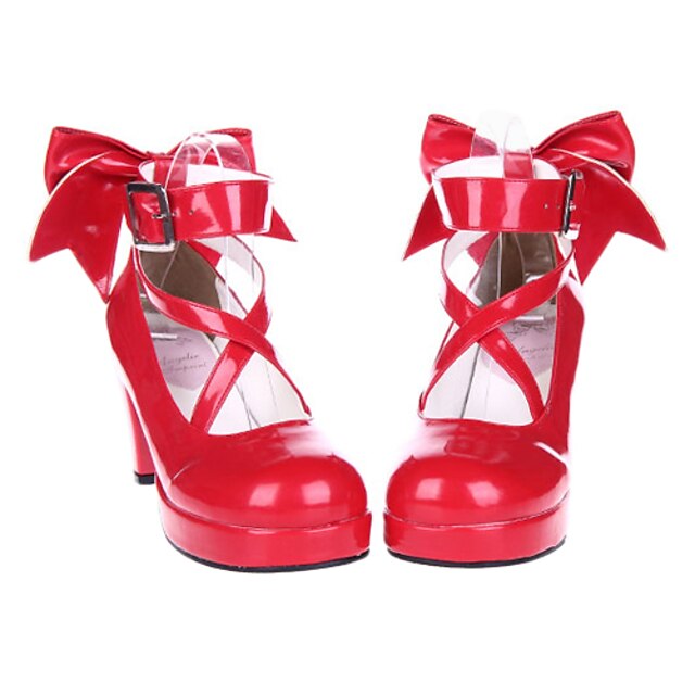  Zapatos Gosurori Amaloli Lolita Clásica y Tradicional Amaloli Clásica Princesa Tacón alto Zapatos Lazo 7 cm CM Rojo Para Mujer Cuero Patentado Disfraces de Halloween