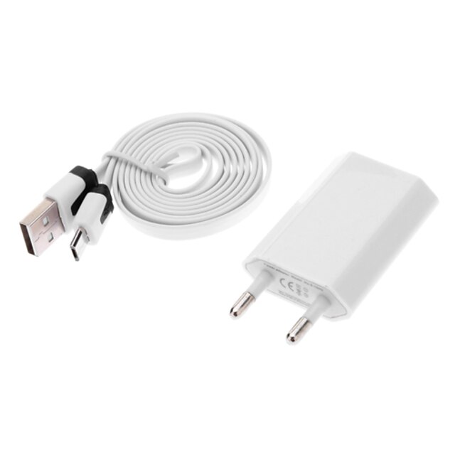  USB Male to Micro USB Male Data Charging Cable + EU Plug Adapter for Samsung Mobile Phone