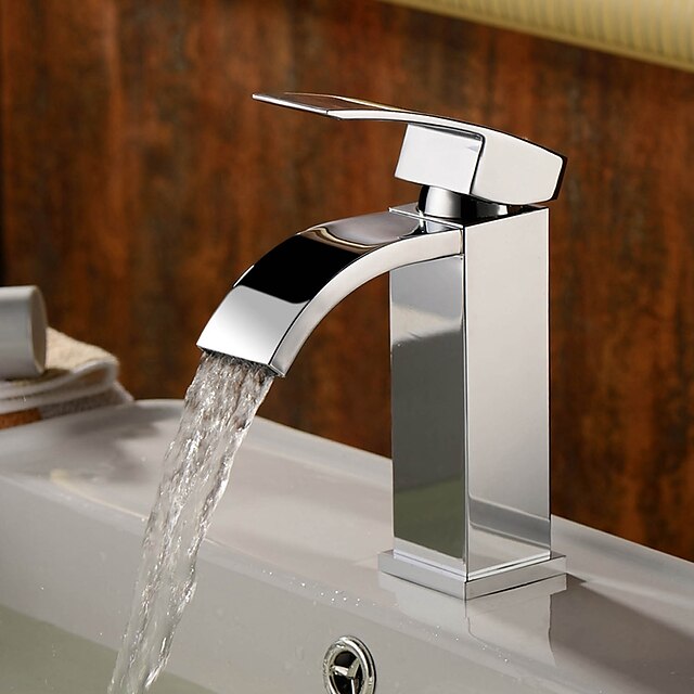  Håndvasken vandhane - Vandfald Krom Centersat Et Hul / Enkelt håndtag Et HulBath Taps