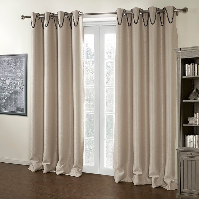  Rod Pocket Grommet Top Tab Top Double Pleat Two Panels Curtain Modern Solid 100% Polyester Polyester Material Curtains Drapes Home