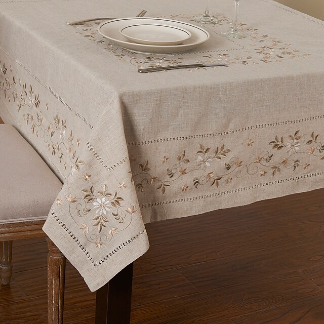  Linen / Cotton Blend Square Table Cloth Floral Eco-friendly Table Decorations