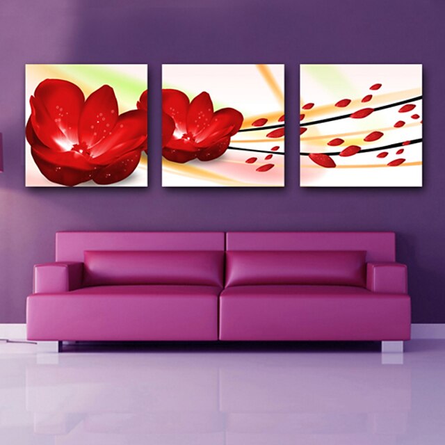  Stretched Canvas Art Floral Red Rose Set of 3