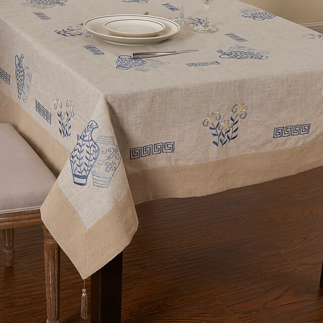  País de linho bege floral toalhas de mesa