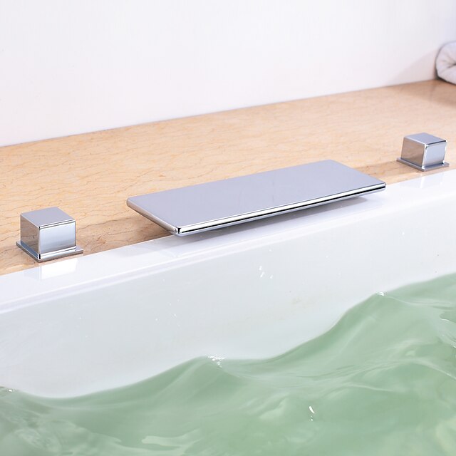  Bathtub Faucet - Contemporary Chrome Roman Tub Ceramic Valve Bath Shower Mixer Taps / Two Handles Three Holes