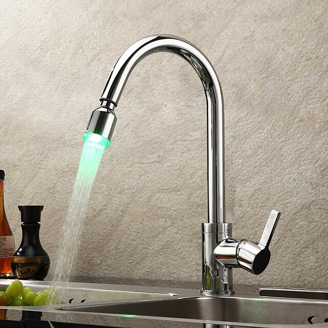  Kitchen faucet - One Hole Chrome Pull-out / ­Pull-down / Tall / ­High Arc Deck Mounted Contemporary Kitchen Taps / Single Handle One Hole
