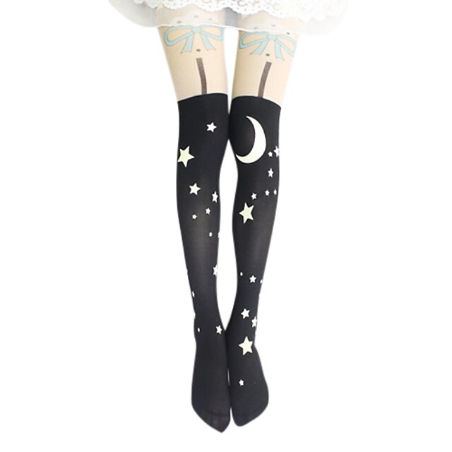  Dámské Classic Lolita Lolita Šaty Ponožky a punčochy ponožky do výšky stehen Tisk Hvězdy Samet Lolita Příslušenství / Klasická a tradiční lolita / Vysoká pružnost