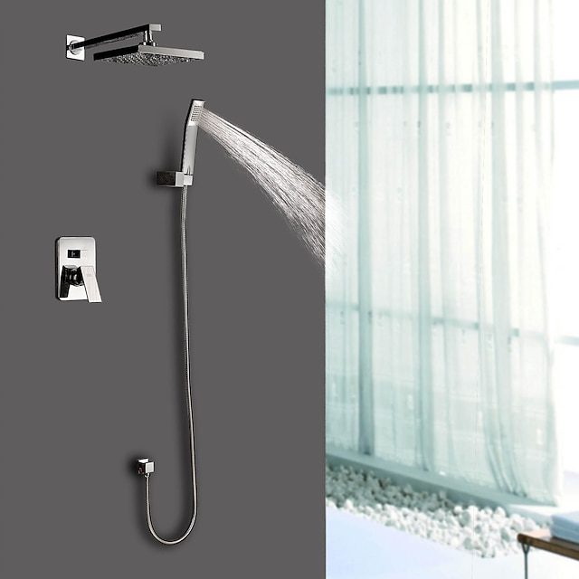  Brass Sprinkle Shower Faucets,Wall Mount Contemporary Chrome Wall Mount Single Handle Four Holes with Handheld Rainfall Shower Head