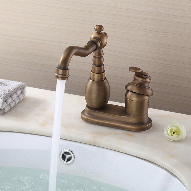  Håndvasken vandhane - Standard Antik Messing Vandret Montering To Huller / Enkelt håndtere to HullerBath Taps