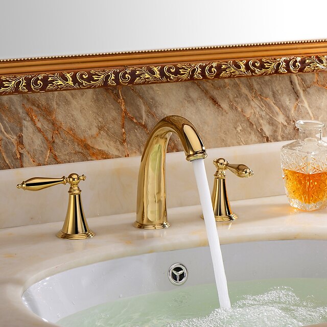  Bathroom Sink Faucet - Waterfall Ti-PVD Widespread Three Holes / Two Handles Three HolesBath Taps