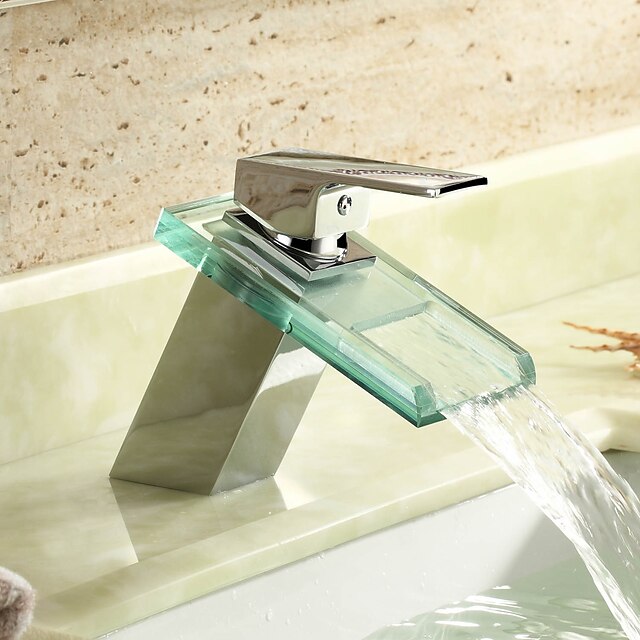  Håndvasken vandhane - Vandfald Krom Centersat Et Hul / Enkelt håndtag Et HulBath Taps