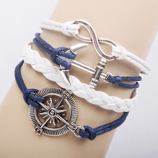  Women's Wrap Bracelet Leather Bracelet Layered Anchor Infinity Cheap Ladies Personalized Vintage Fashion Multi Layer Leather Bracelet Jewelry Blue For Christmas Gifts Party Daily Casual Sports