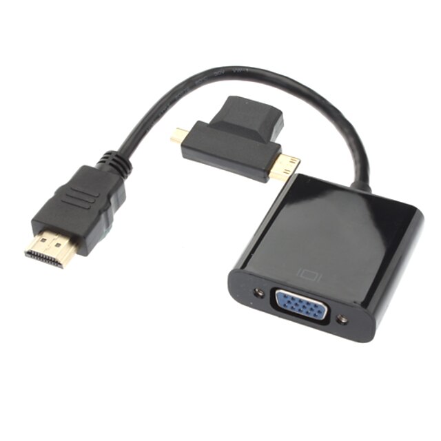  HDMI v1.3 naar vga m / v-kabel + HDMI v1.3 naar mini HDMI / micro hdmi f / m adapter verguld (0,2m 0.66ft)