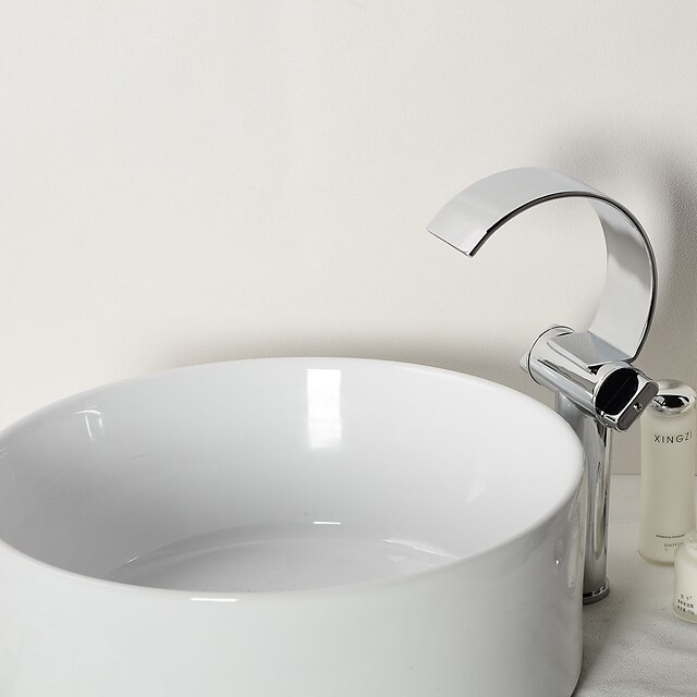  Contemporary Vessel Waterfall with  Ceramic Valve One Hole Two Handles One Hole for  Chrome , Bathroom Sink Faucet