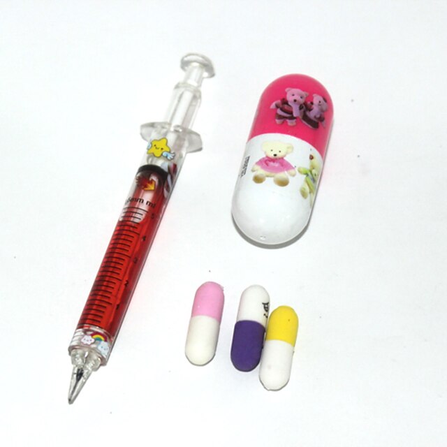  vitamina Bolígrafo Lápiz Aguja y píldoras Borradores Set (color al azar)