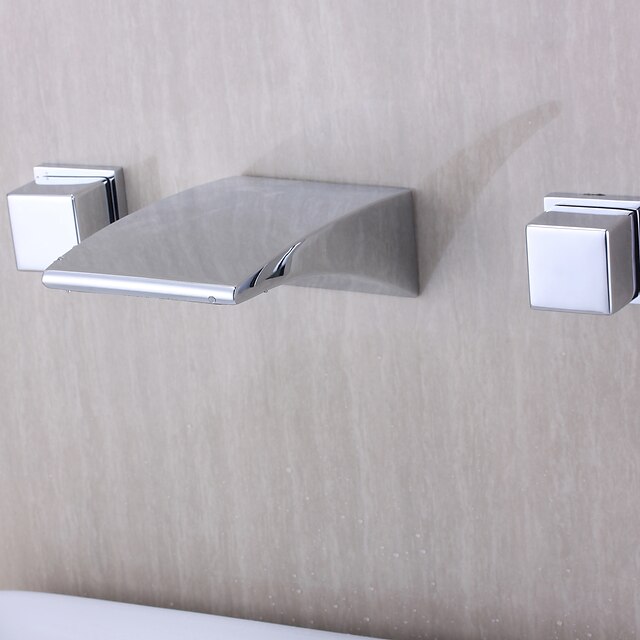  Bathtub Faucet - Contemporary Chrome Wall Mounted Ceramic Valve Bath Shower Mixer Taps / Two Handles Three Holes