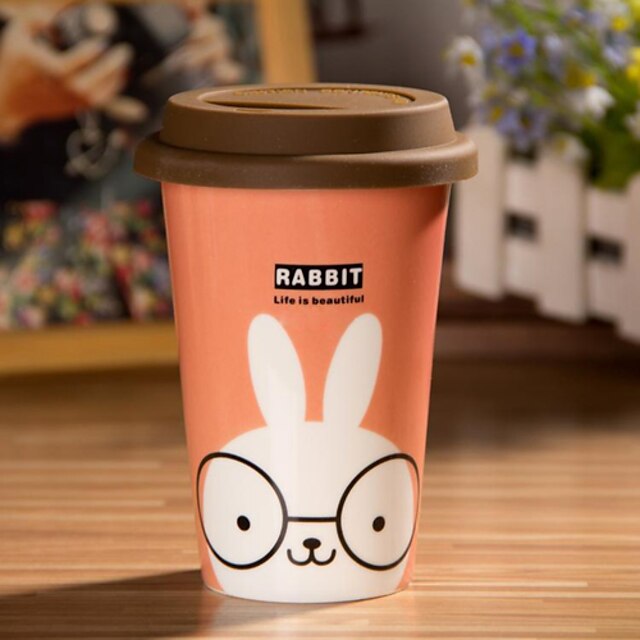  Cartoon Rabbit Mug with Flexible Glue Cover Cup