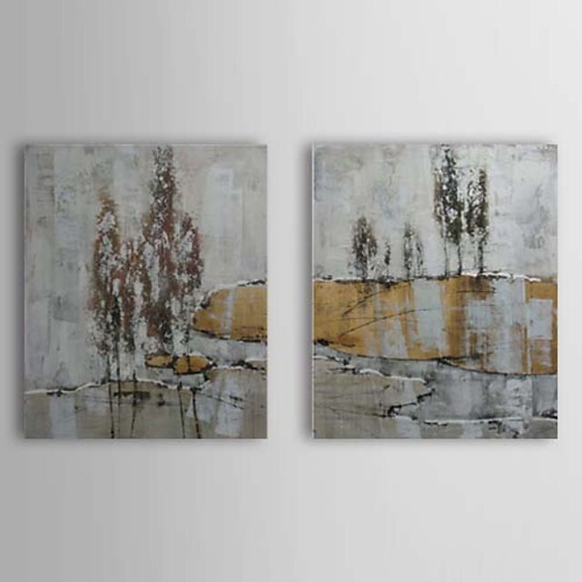  Ručně malované Abstraktní / Abstraktní krajinka Dva panely Plátno Hang-malované olejomalba For Home dekorace