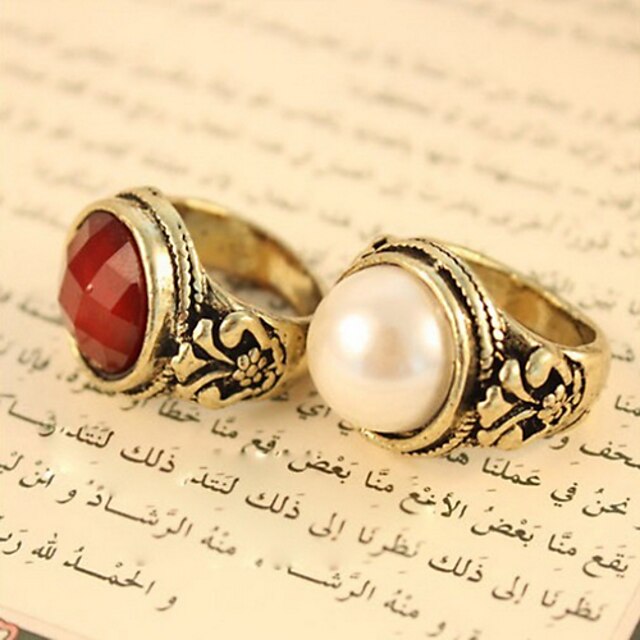  Ring Party Daily Casual Jewelry Pearl Alloy Rhinestone Women Statement Rings 1pc,4 White Red