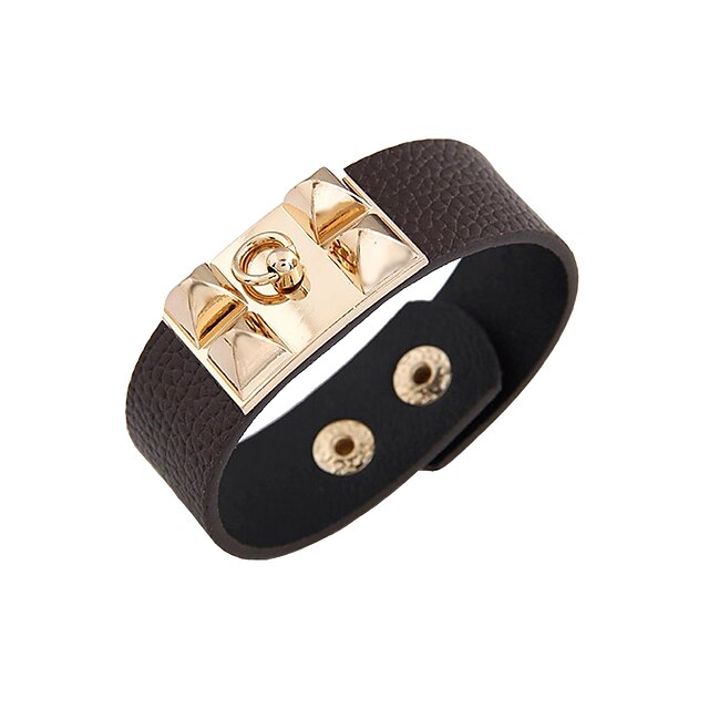  Fashion 2.4CM Black Leather With Alloy Gold Plated Pyramid Bracelet (More Colors)