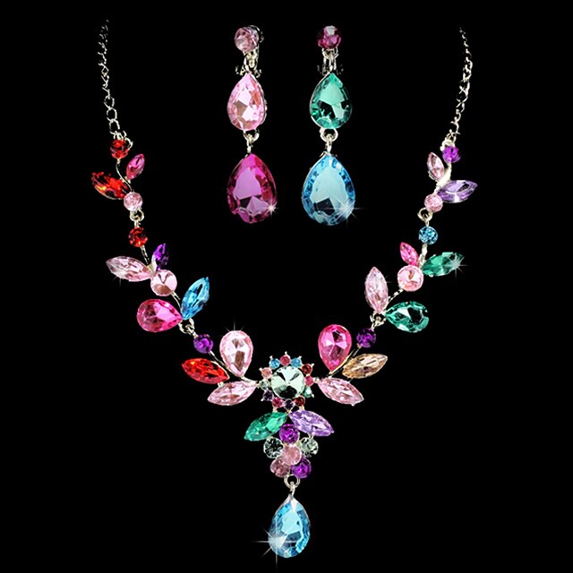  Women's Cubic Zirconia Rhinestone Party Special Occasion Birthday Gift Alloy Earrings Necklaces