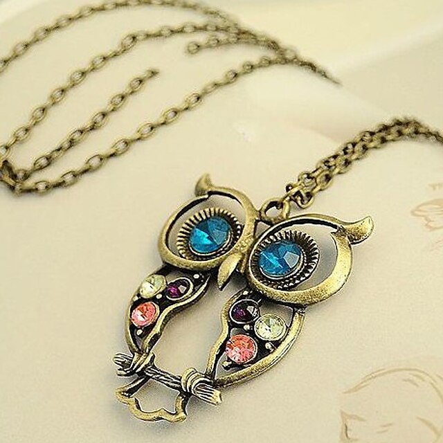  Owl Flower Carved Alloy Rainbow Blue Necklace Jewelry For Party Special Occasion Birthday Gift Causal Daily