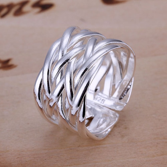  Band Ring Plaited Wrap Silver Silver Plated Alloy Ladies Unique Design Open One Size / Women's