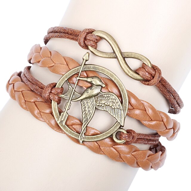  Men's Women's Plaited Wrap Twisted ID Bracelet Wrap Bracelet Leather Bracelet Leather Bird Friends Animal Unique Design Bracelet Jewelry Brown / Gold For Party Daily Casual