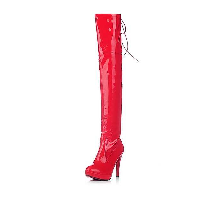  Women's Spring Fall Winter Fashion Boots Patent Leather Casual Dress Stiletto Heel White Black Red