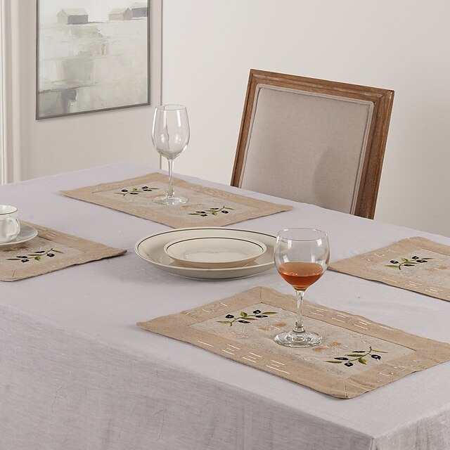  Linen Rectangular Placemat Floral Table Decorations