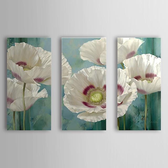  Ručně malované Květinový/Botanický motiv Tři panely Plátno Hang-malované olejomalba For Home dekorace