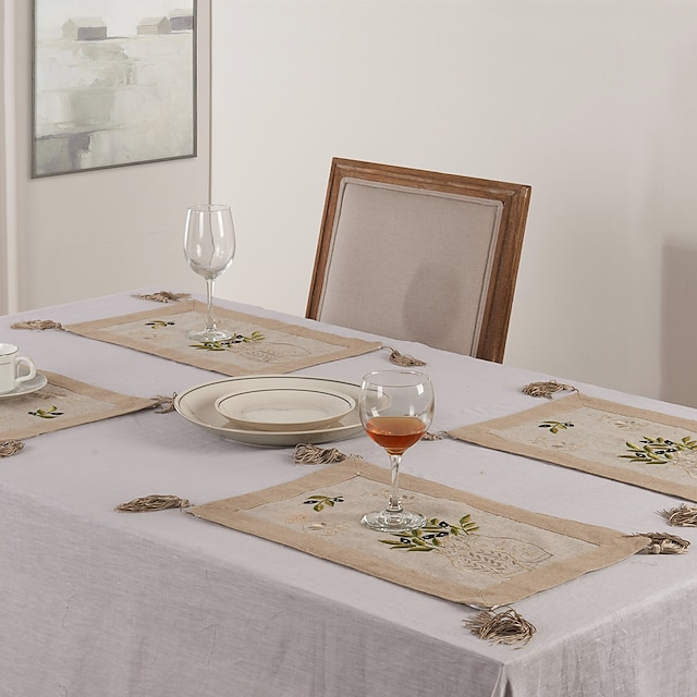  Lin Rectangulaire Sets de table Fleur Décorations de table