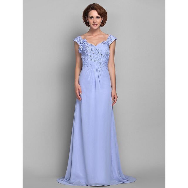 A-Line Mother of the Bride Dress Floral Straps Sweep / Brush Train ...