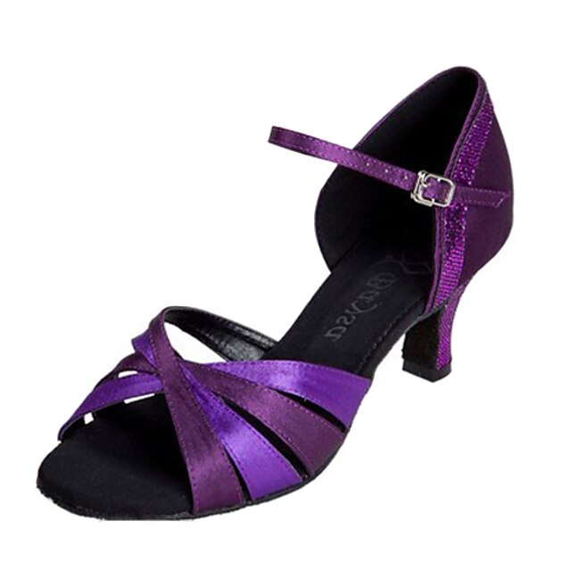  Women's Latin Shoes Elastic Fabric Heel Customized Heel Customizable Dance Shoes Purple / Leather