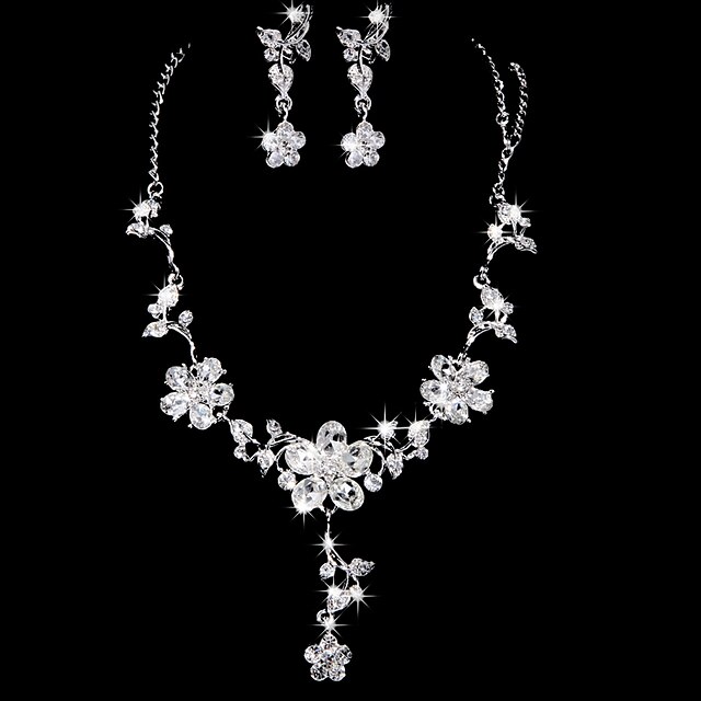  Women's Cubic Zirconia Rhinestone Wedding Party Special Occasion Anniversary Birthday Engagement Gift Alloy Earrings Necklaces