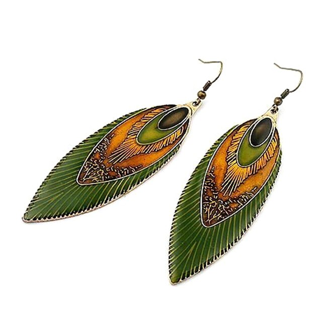  Women's Drop Earrings Feather Peacock Bohemian Earrings Jewelry Green For Daily