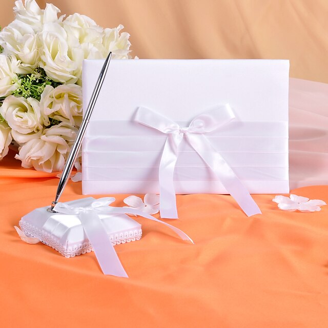  白いリボン付☆結婚式芳名帳とペンセット