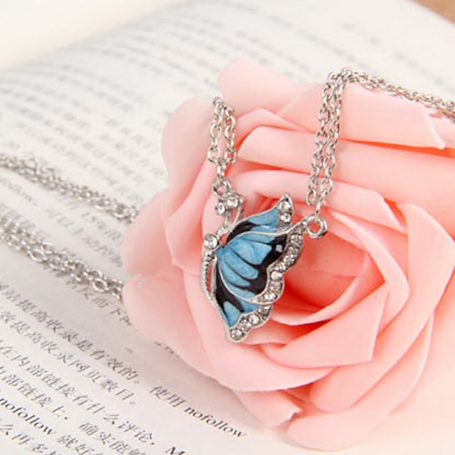  青い蝶ネックレスN678の韓国の宝石のダイヤモンドドロップ