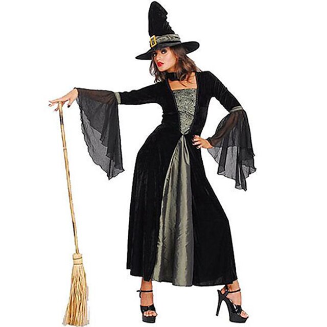  Witch Cosplay Costume Party Costume Women's Halloween Festival / Holiday Terylene Women's Carnival Costumes Solid Colored / Dress / Hat / Dress / Hat