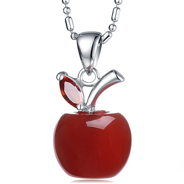  Gorgeous Sterling Silver With Red Agate Apple Pendant Women's Necklace(18K Gold Plated Neck Chain)
