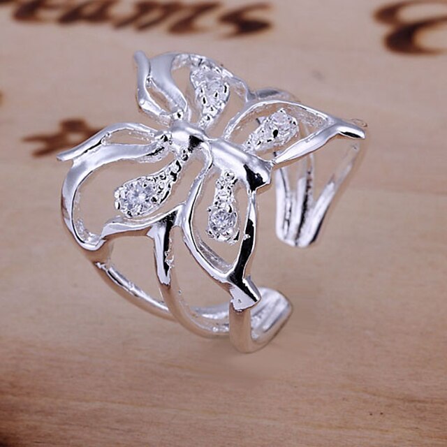  Pierścionek zaręczynowy Syntetyczny diament Srebrny Kryształ Motyl Zwierzę damska Luksusowy Otwarte Jeden rozmiar / Damskie